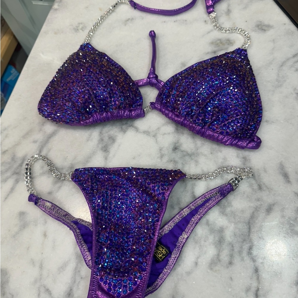 Purple Sequin Bikini with Silver Straps